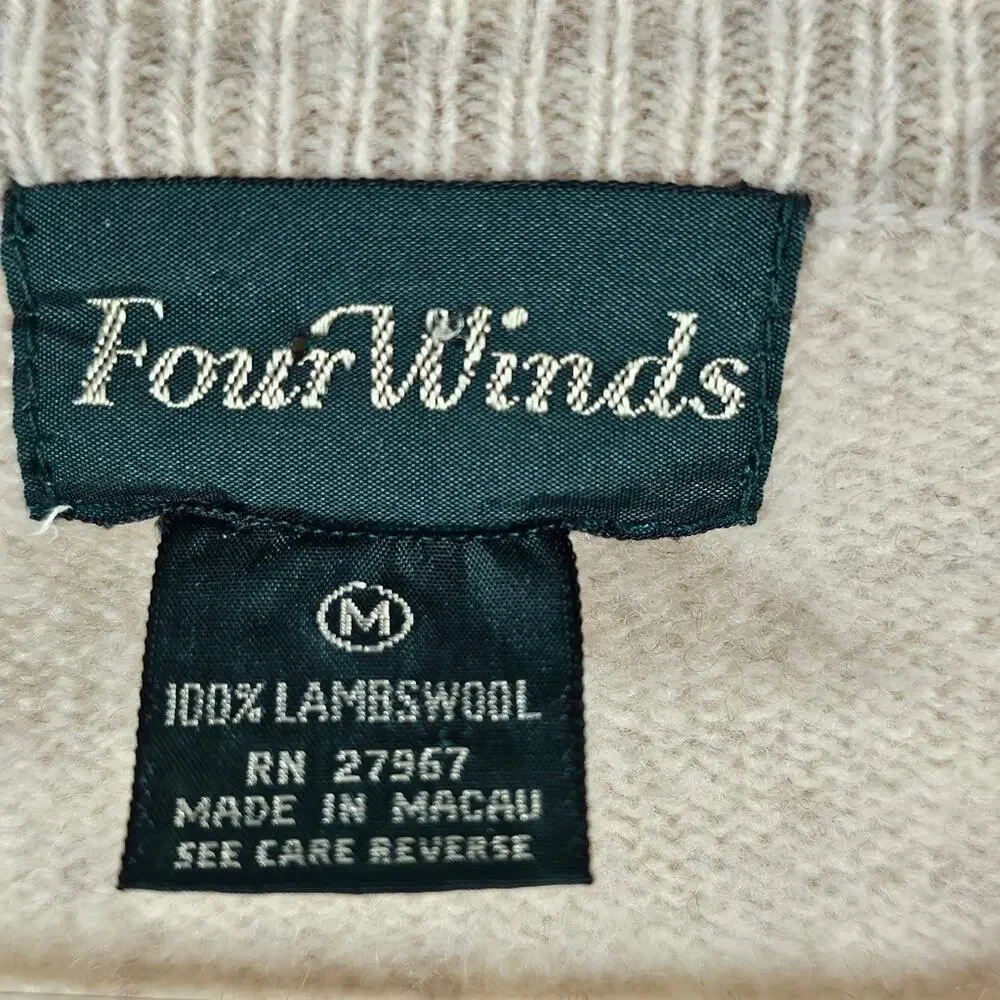 Vintage Four Winds 100% Lambswool V-neck Argyle Sweater Size Medium